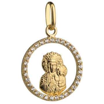 Medalion Aur 14k cu Maica Domnului si Zirconii Albe - Img 2