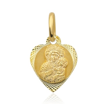 Medalion Inima Aur 14k cu Iisus Hristos si Maica Sfanta - Img 2