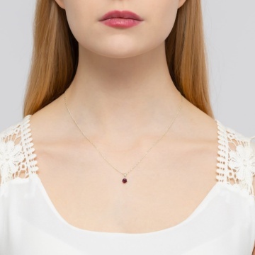 Pandantiv Aur 14K cu Rhodolite 0.60 ct si Diamant Natural 0.01 ct - Img 6