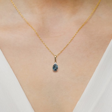 Pandantiv Aur 14K cu Topaz London Blue 0.85 ct si Diamante Naturale 0.03 ct - Img 3
