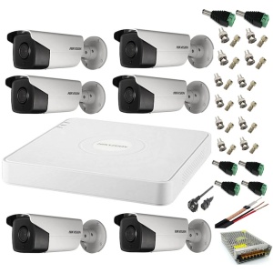 Sistem Supraveghere Ultra Profesional Hikvision, 6 Camere Exterior 5MP (2K+), IR 80m, DVR 8 Canale, H.265 Pro+