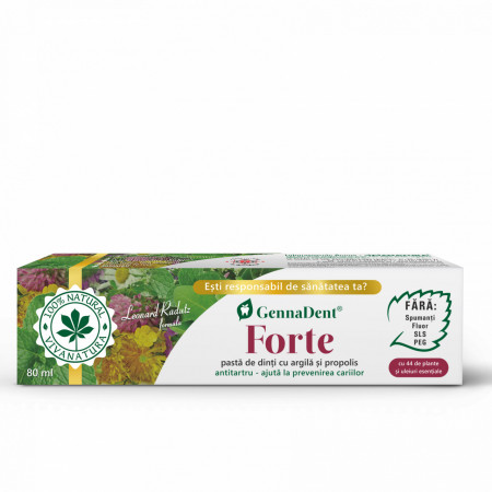 GennaDent Forte - pasta de dinti naturala cu argila si propolis, fara fluor, 80 ml - Leonard Radutz formula - VivaNatura