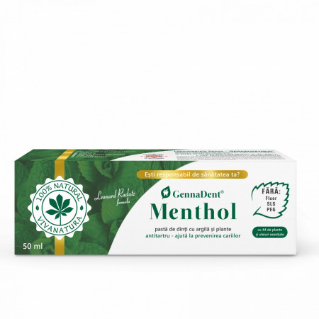 GennaDent Menthol – pasta de dinti naturala 100 % cu argila si plante, fara fluor, 50 ml – Leonard Radutz formula – VivaNatura