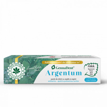 GennaDent Argentum - pasta de dinti naturala 100% cu argila si argint, fara fluor, 80 ml - Leonard Radutz formula - VivaNatura