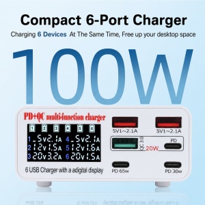 100W Statie Incarcare Fast Charger, 3 USB Type C PD, USB si Display