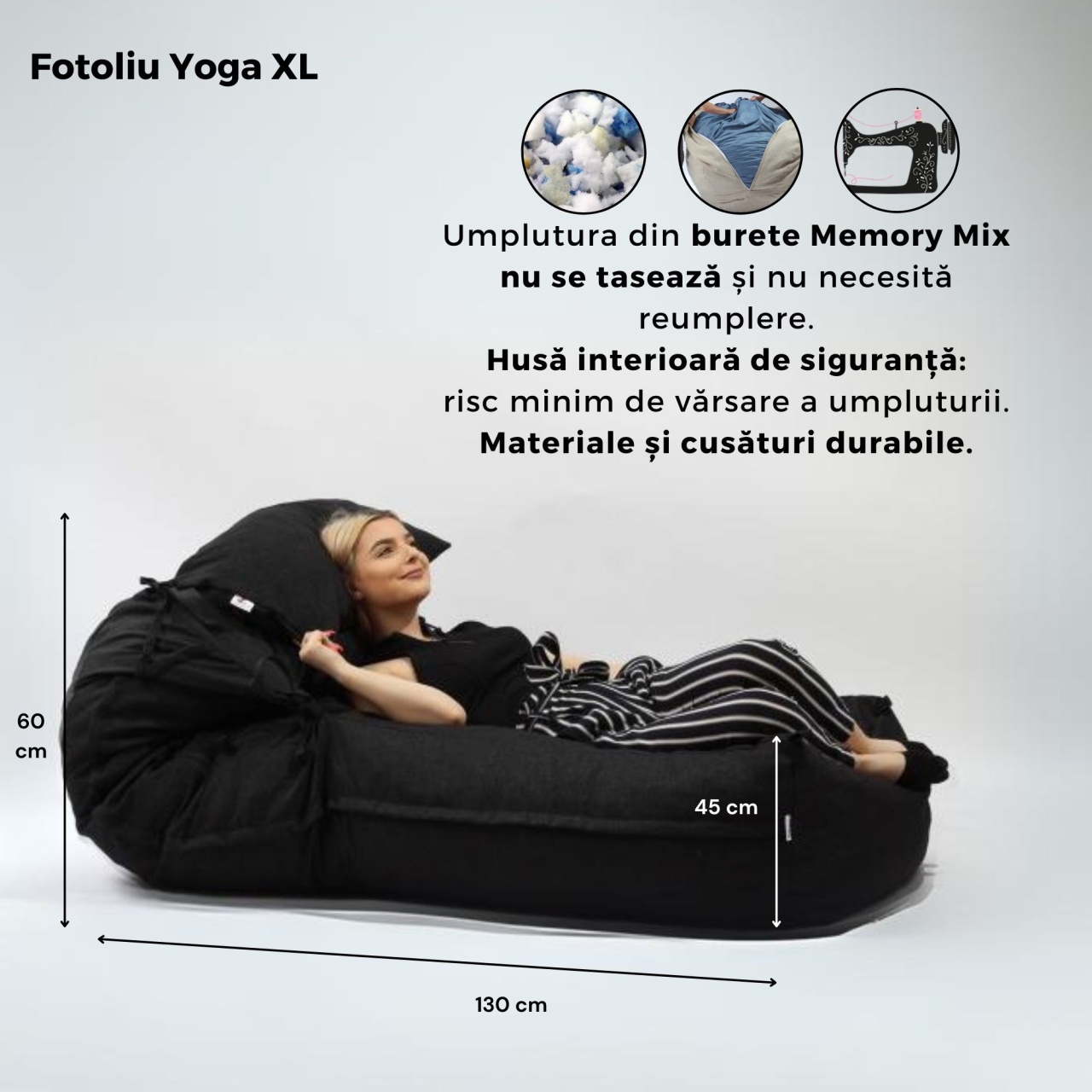 Fotoliu Yoga XL si Perna Pufrelax, Material Impermeabil, Green Apple - imagine 7