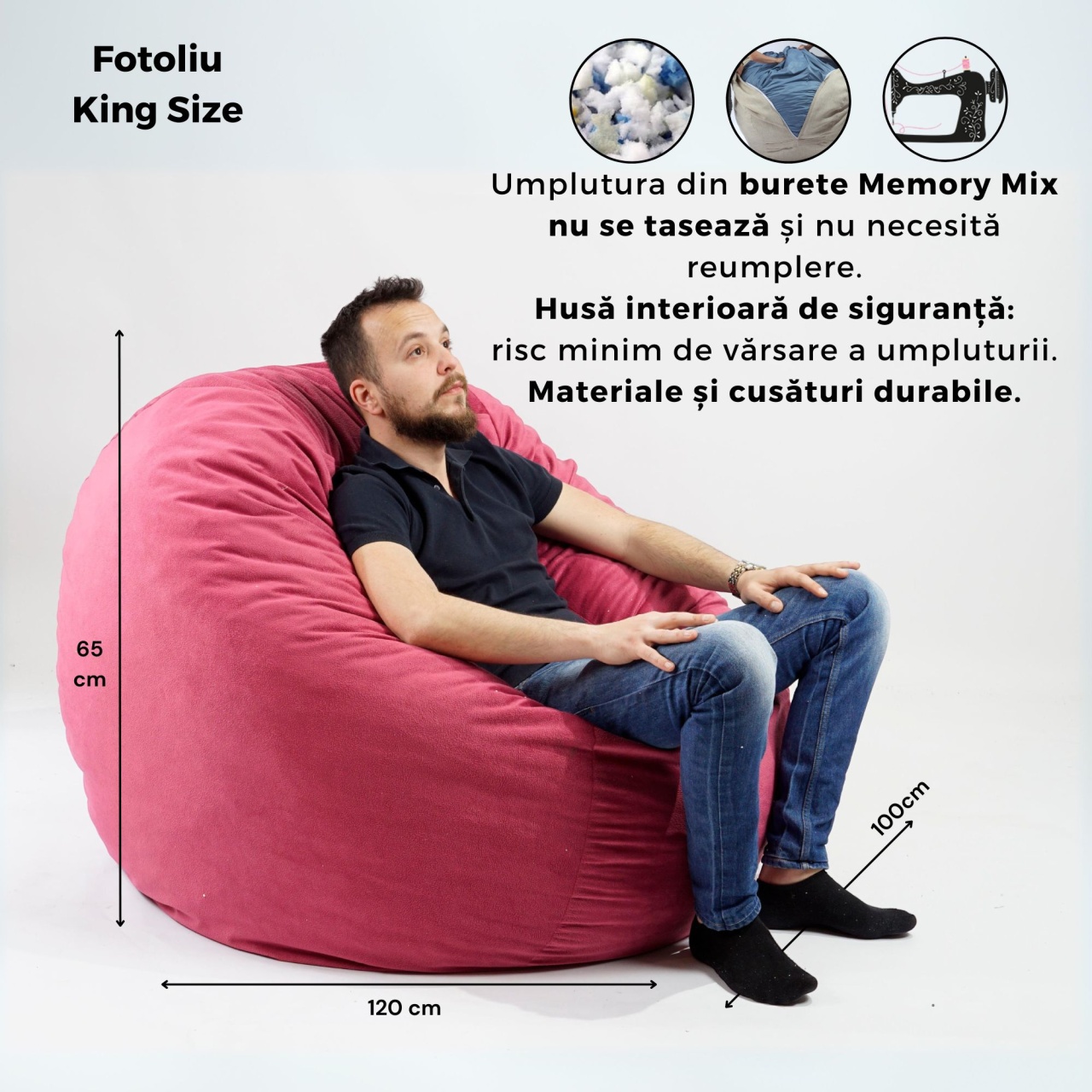 Set Fotoliu King Size cu Perna, Material Textil - Serenity - imagine 4