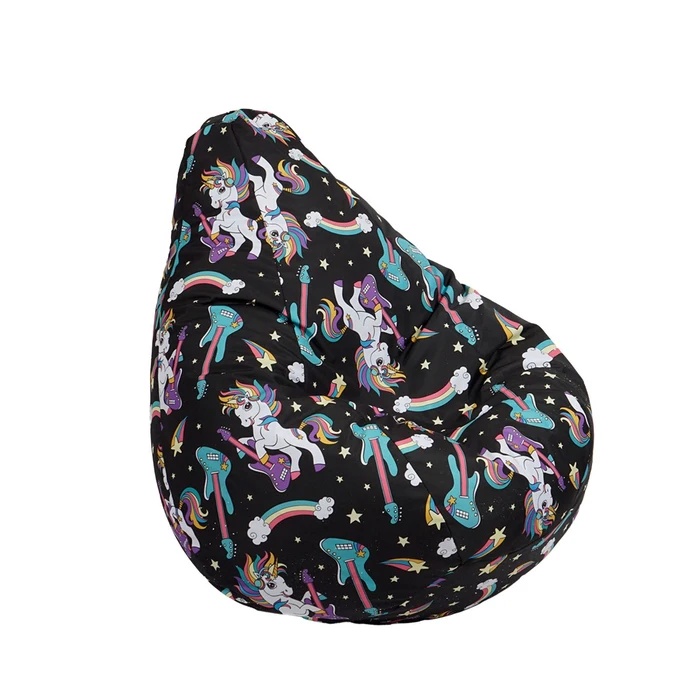 Fotoliu puf pentru copii, Pufrelax, Nirvana Hobbit, Material Impermeabil, imprimeu cu unicorni - Unicorns Rock