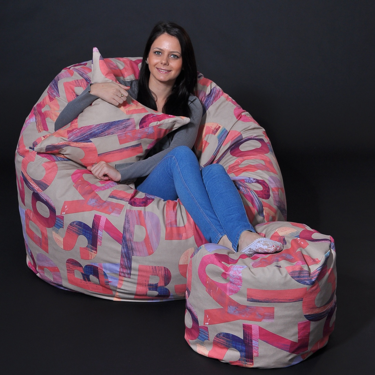 Set Fotoliu King Size cu Otoman (suport picioare) si Perna, Material Textil - Crimson - 1 | YEO