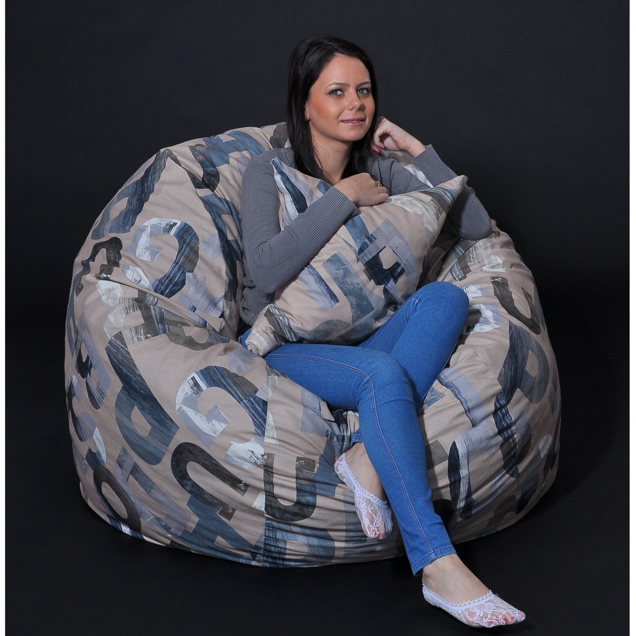 Set Fotoliu King Size cu Perna, Material Textil - Army Scrabble - 1 | YEO