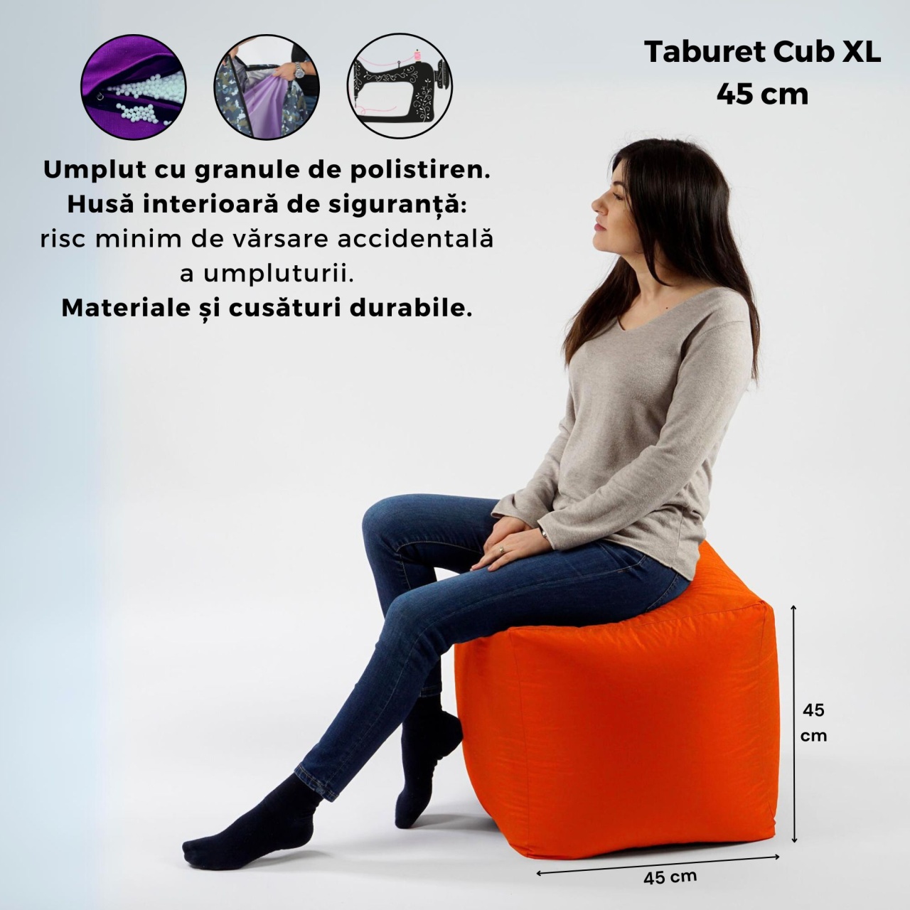 Taburet Cub XL, Material Impermeabil - Bleumarin - 2