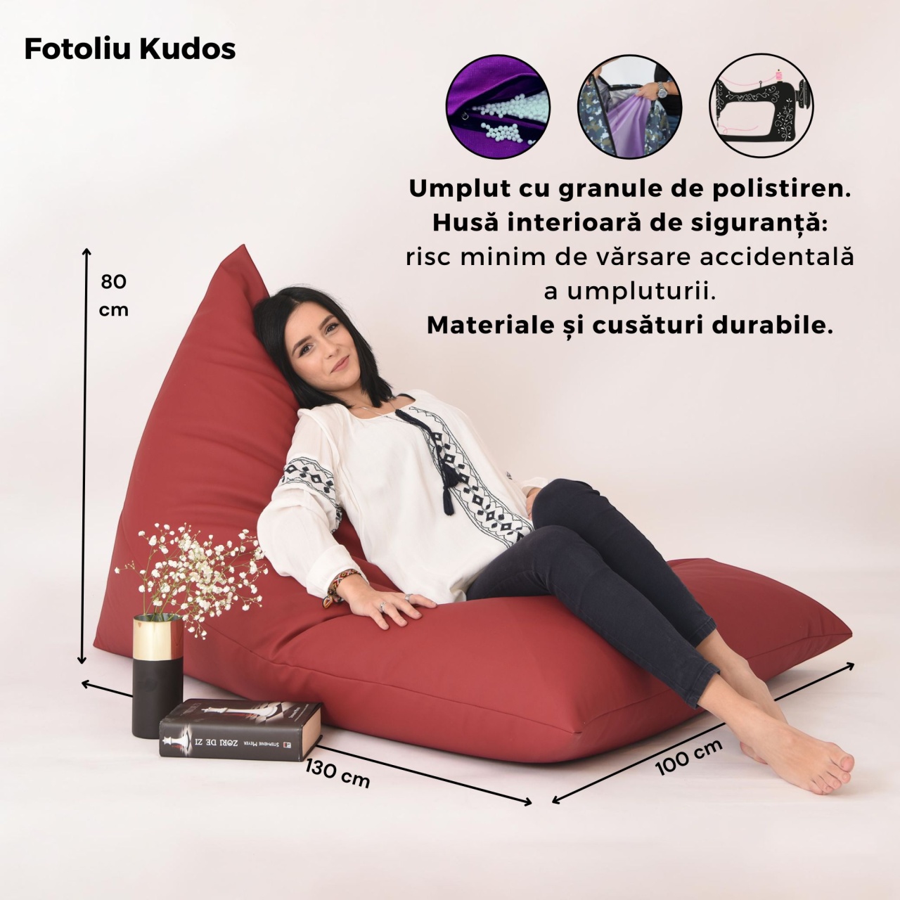 Fotoliu sac Kudos, Material Impermeabil - Blue Royal - imagine 6