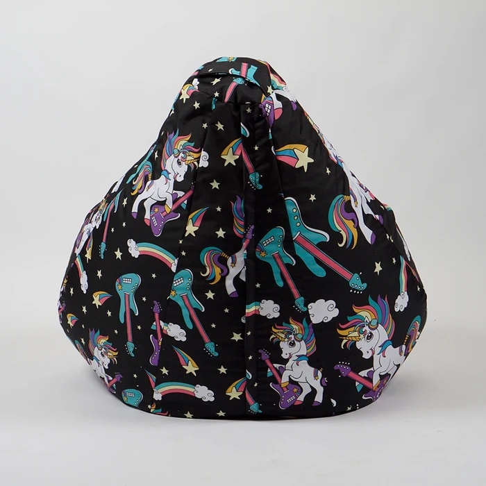 Fotoliu puf pentru copii, Pufrelax, Nirvana Hobbit, Material Impermeabil, imprimeu cu unicorni - Unicorns Rock - 2 | YEO