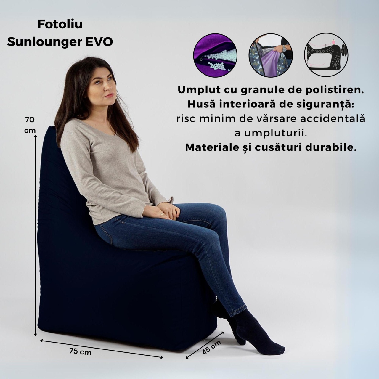 Fotoliu tip Scaun Sunlounger EVO Pufrelax, Material Impermeabil, Lilac - imagine 6