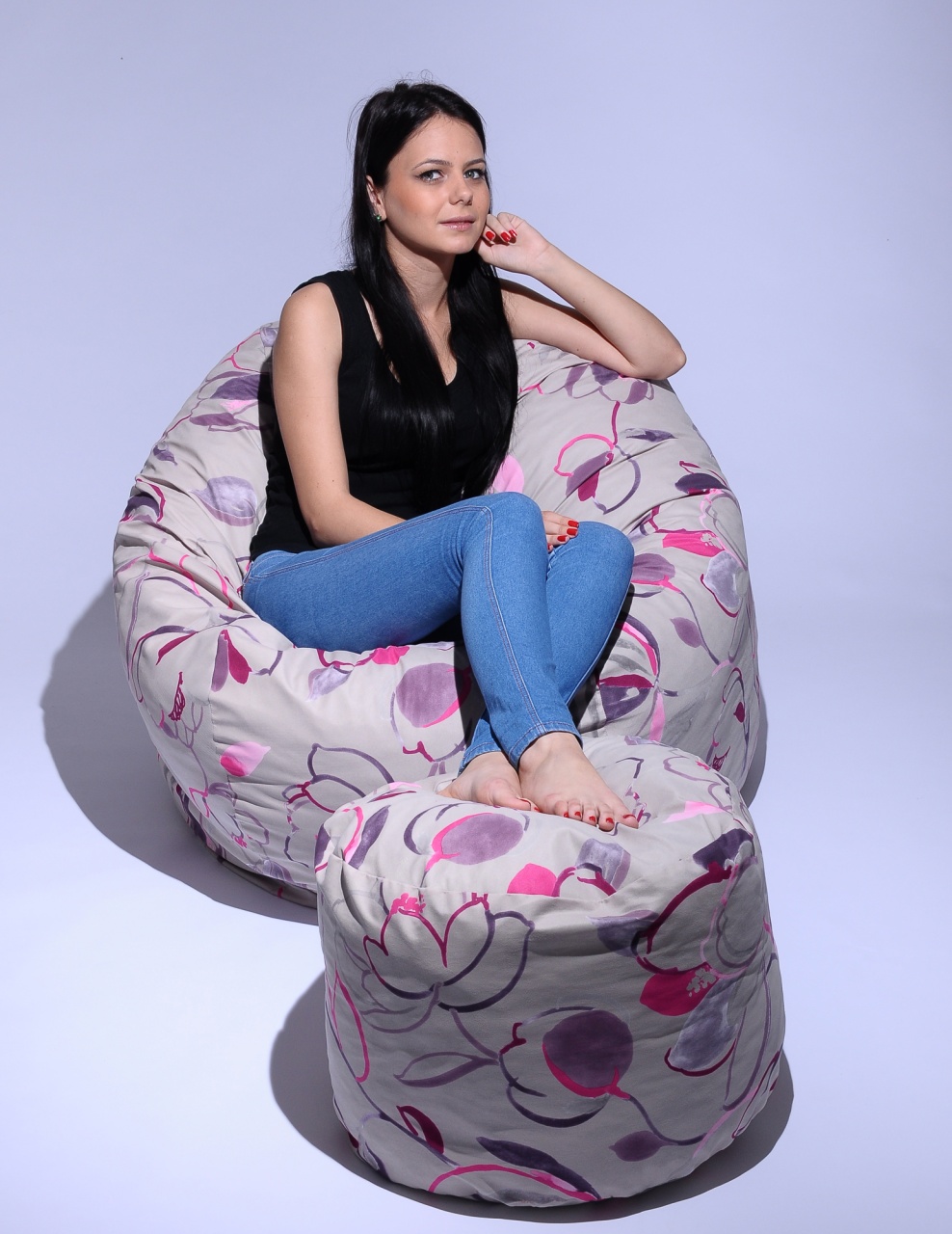 Set Fotoliu Matusalem cu Otoman (suport picioare), Material Textil - Flower Buds - 1 | YEO