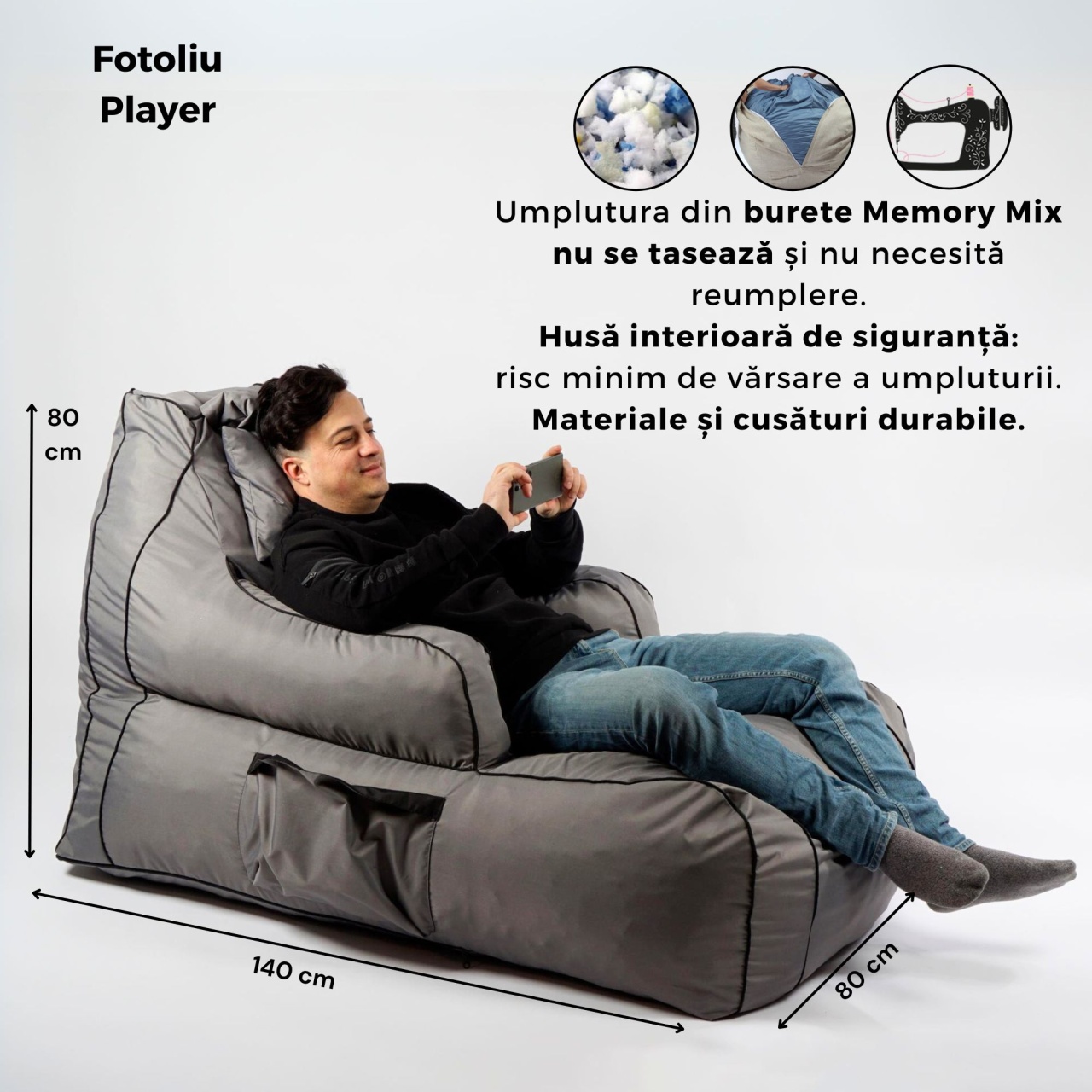 Fotoliu Player Pufrelax, Material Impermeabil, Green Apple - imagine 6