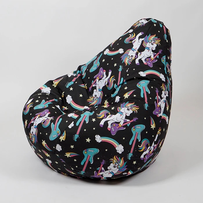Fotoliu puf pentru copii, Pufrelax, Nirvana Hobbit, Material Impermeabil, imprimeu cu unicorni - Unicorns Rock - 3 | YEO