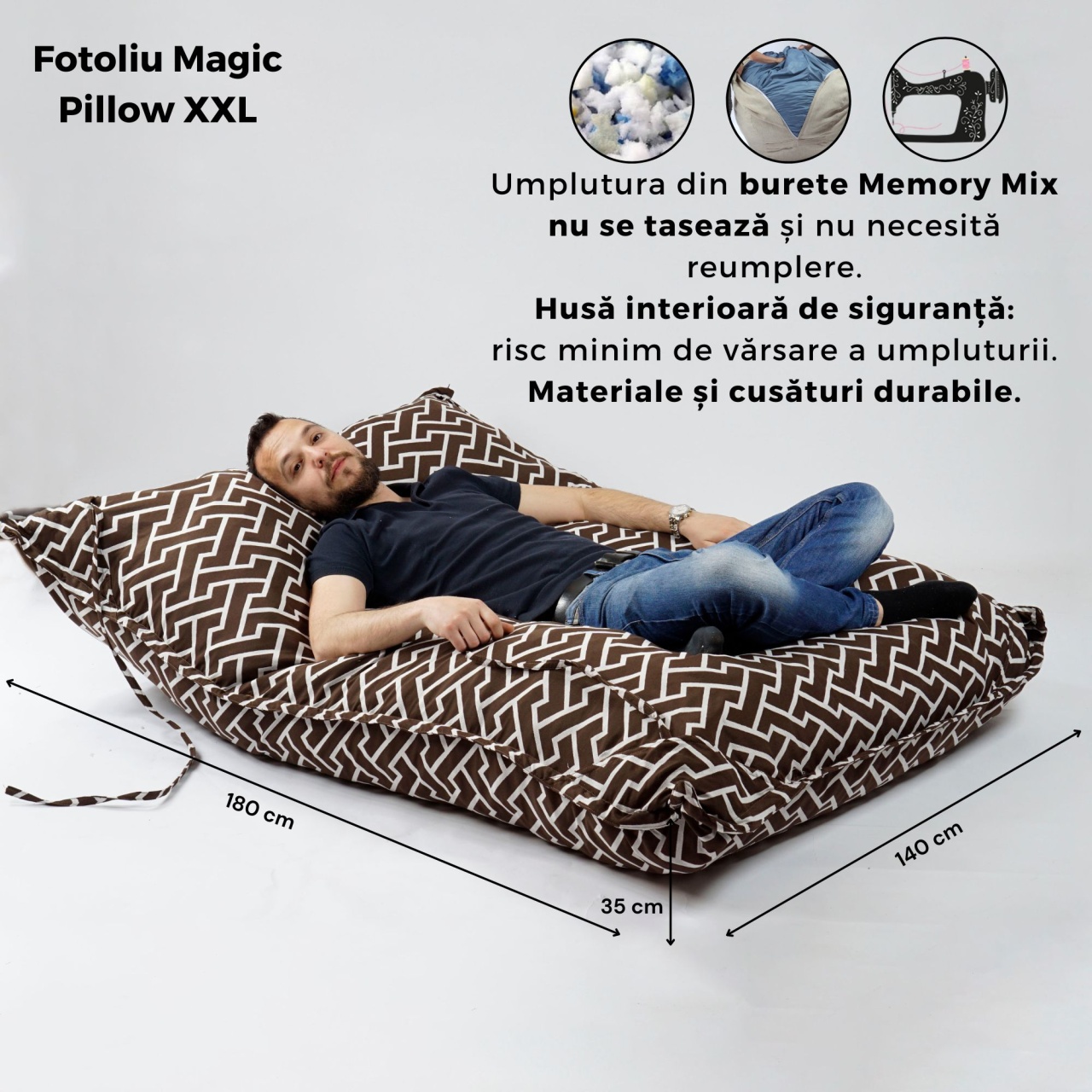 Fotoliu tip Perna Magic Pillow XXL, Material Textil - Zippity Purple - imagine 5