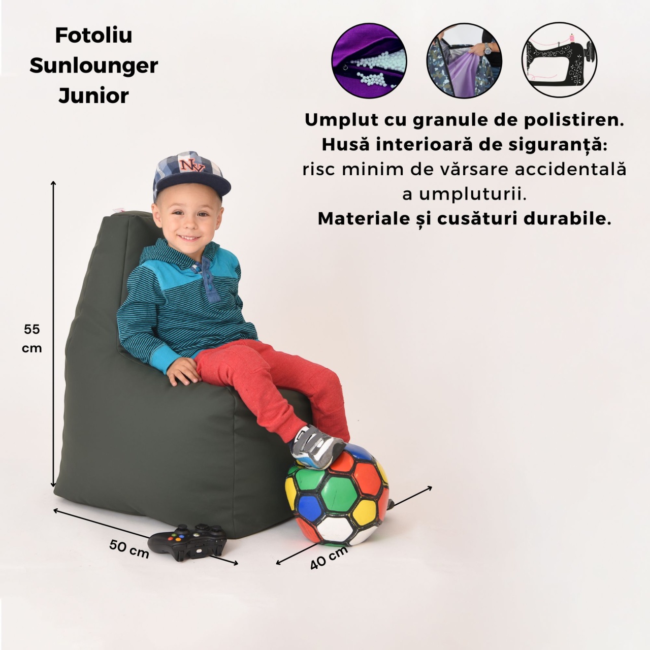Fotoliu tip Scaun Sunlounger Junior Pufrelax, Material Impermeabil, Green Apple - imagine 6
