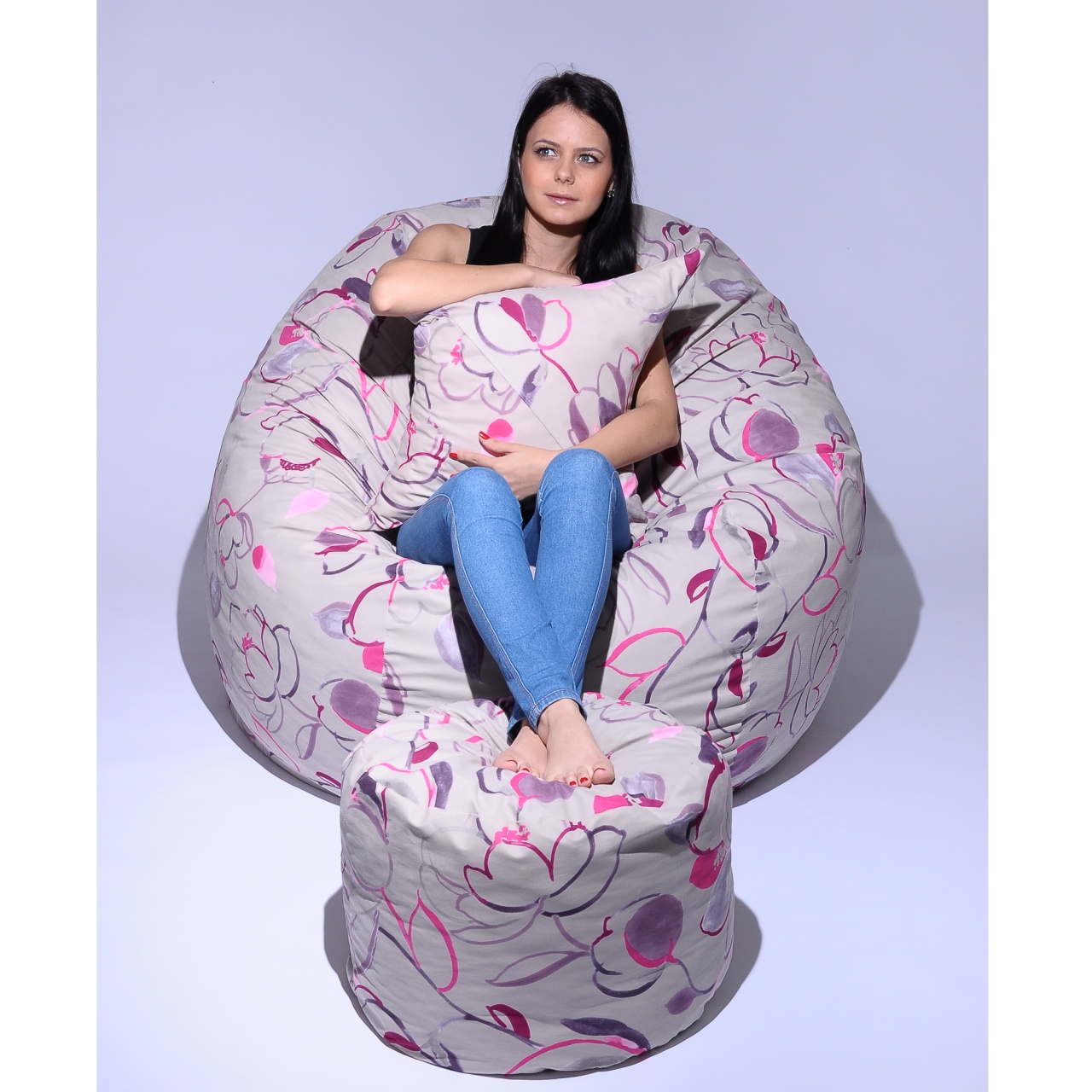 Set Fotoliu King Size cu Otoman (suport picioare) si Perna, Material Textil - Flower Buds - 1 | YEO