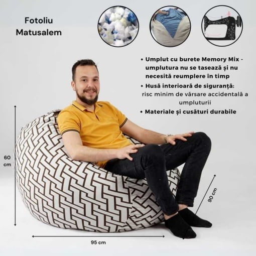 Set Fotoliu Matusalem cu Otoman (suport picioare) si Perna, Material Textil - Mystique - imagine 4