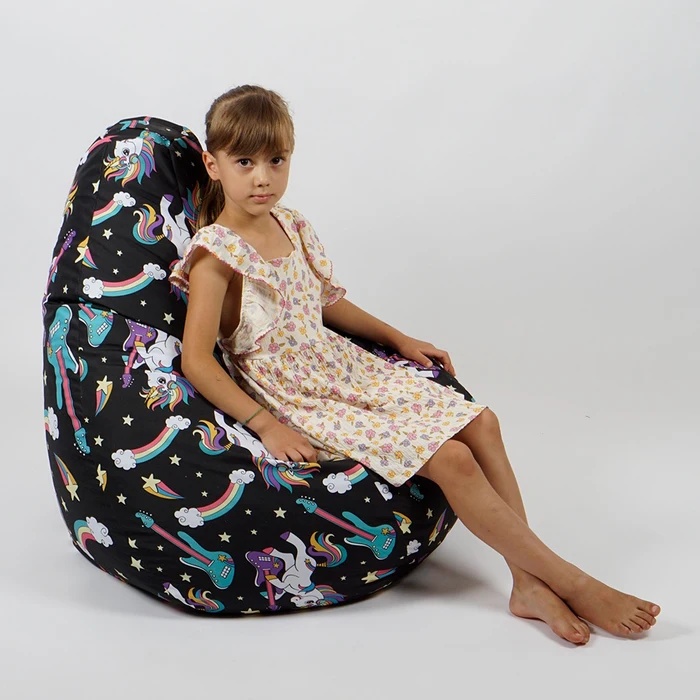 Fotoliu puf pentru copii, Pufrelax, Nirvana Hobbit, Material Impermeabil, imprimeu cu unicorni - Unicorns Rock - imagine 5
