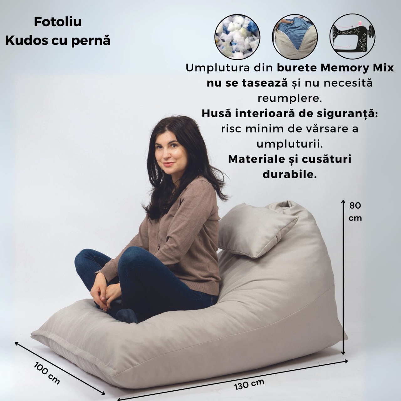 Fotoliu puf, Pufrelax Kudos, perna inclusa, Material Impermeabil - Lilac - imagine 5