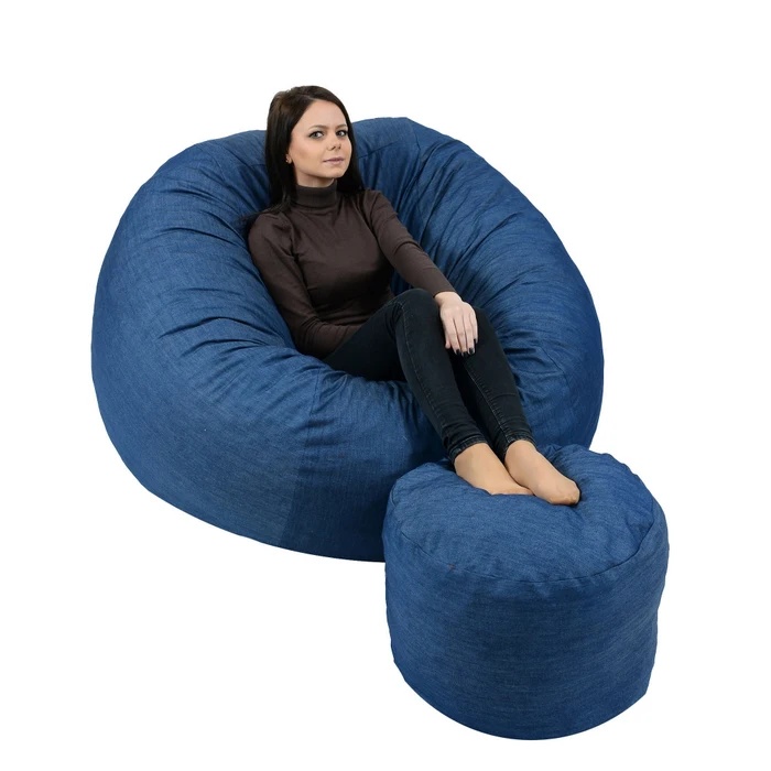 Set Fotoliu King Size cu Otoman (suport picioare), Material Textil - Blue Denim - imagine 2