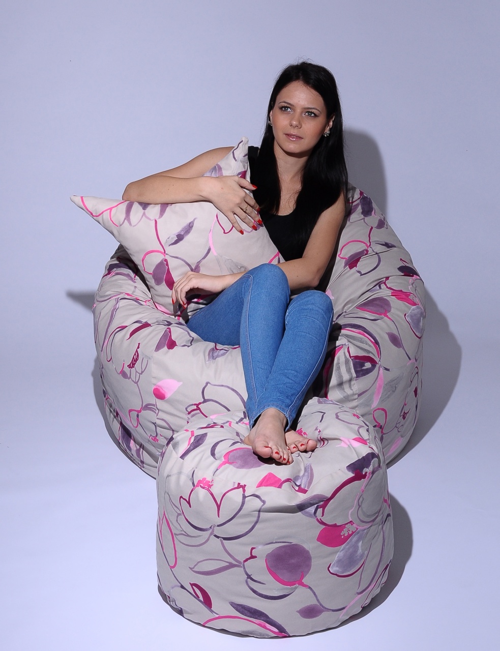 Set Fotoliu Matusalem cu Otoman (suport picioare) si Perna, Material Textil - Flower Buds - 1 | YEO