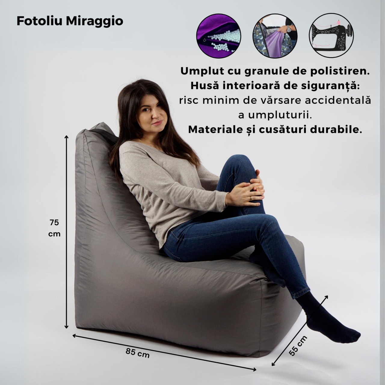Fotoliu Miraggio Pufrelax, Material Impermeabil - Lilac - imagine 6