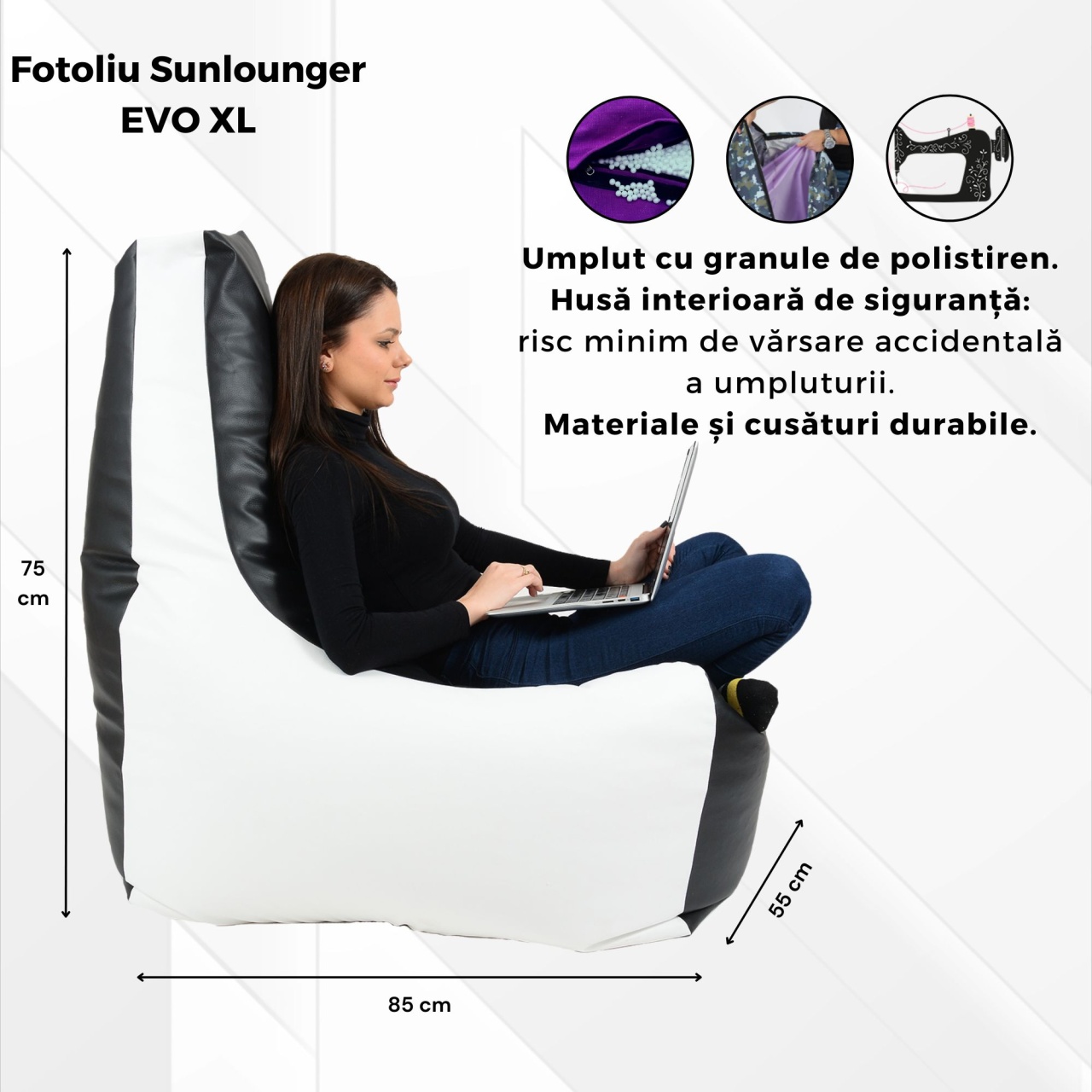 Fotoliu tip Scaun Sunlounger EVO XL Pufrelax, Material Impermeabil, Lilac - imagine 7