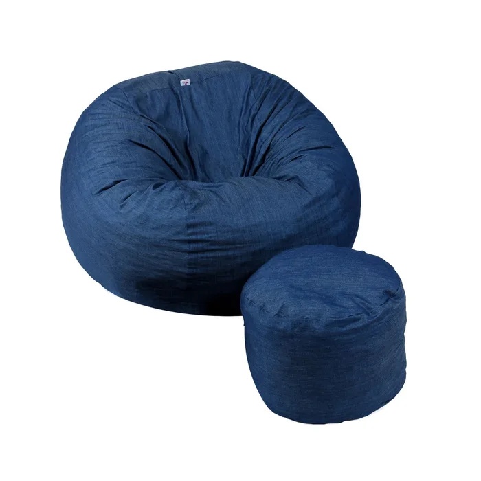 Set Fotoliu Matusalem cu Otoman (suport picioare), Material Textil - Blue Denim