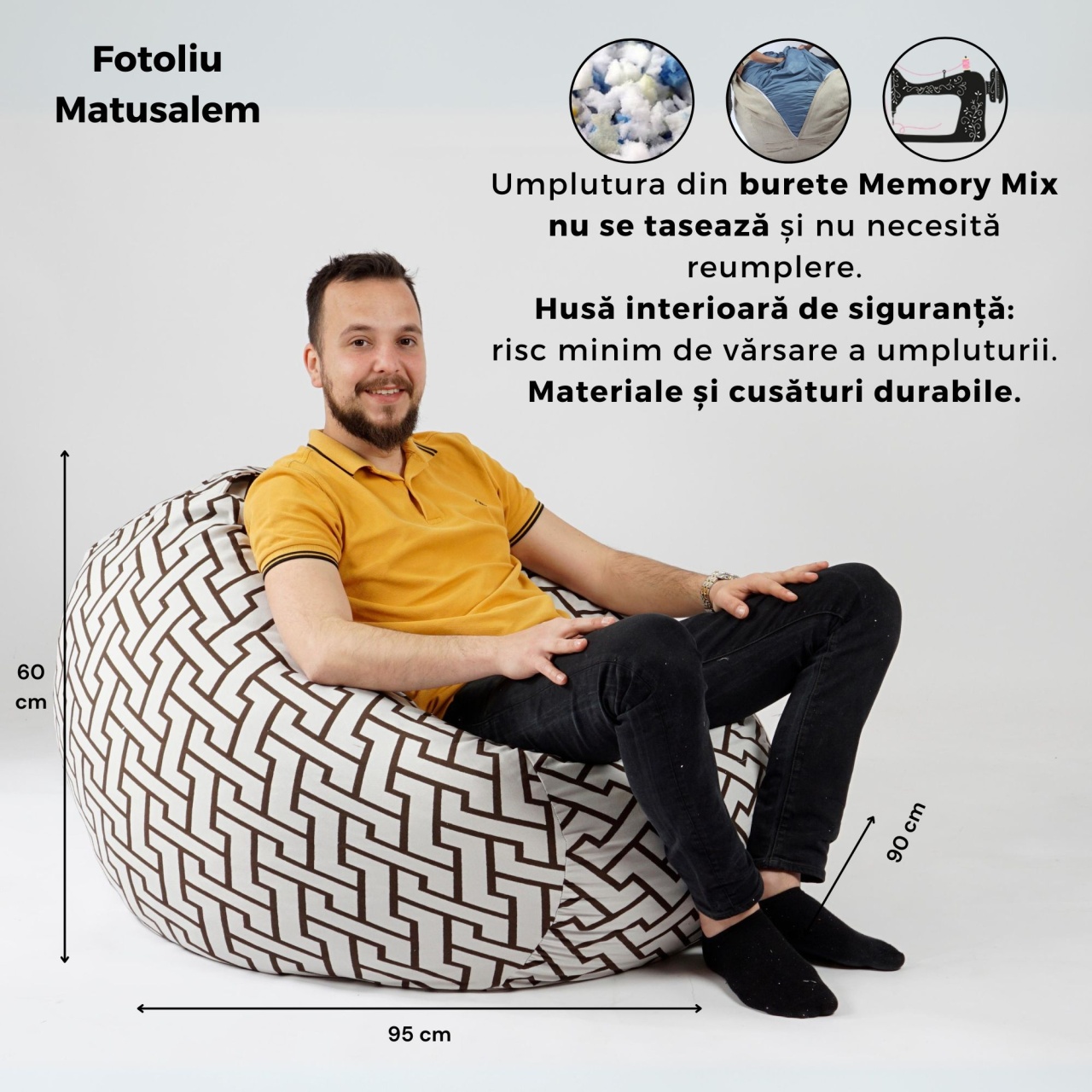 Set Fotoliu Matusalem cu Perna, Material Textil - Blue Denim - imagine 3