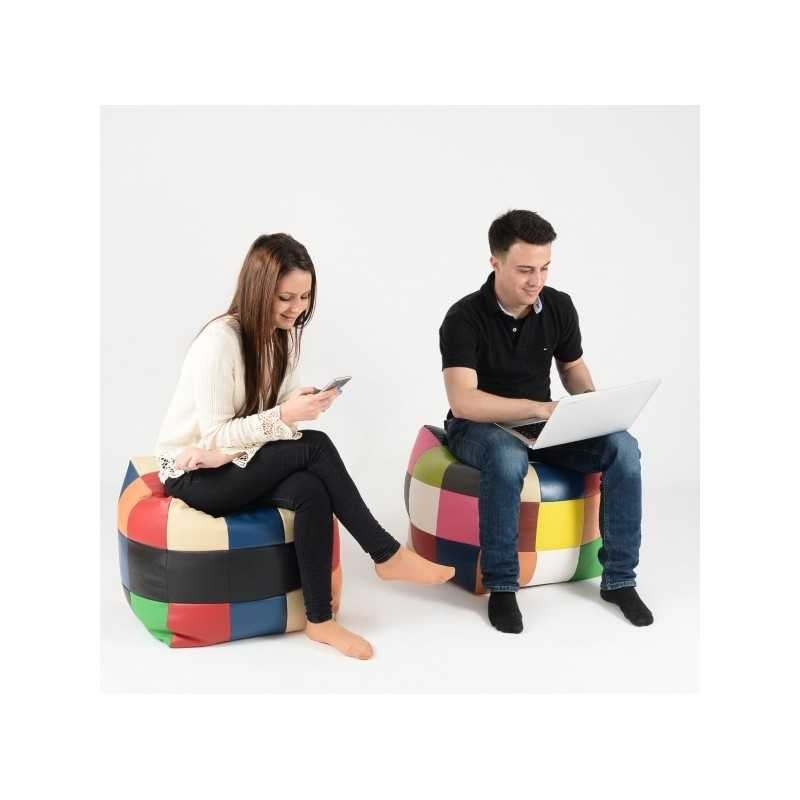 Taburet Cub, Material Piele ecologica - Alb - 1 | YEO