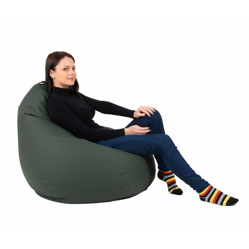 Fotoliu Nirvana Hobbit Pufrelax, Material Piele ecologica - Dark Green - 1 | YEO