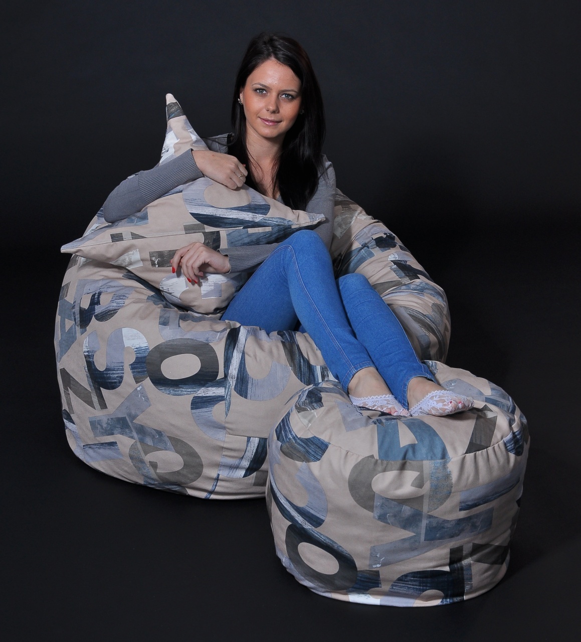 Set Fotoliu Matusalem cu Otoman (suport picioare) si Perna, Material Textil - Army Scrabble - 1 | YEO