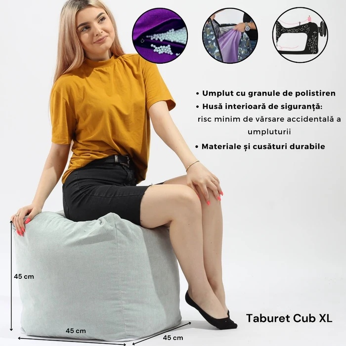 Taburet Cub XL, Material Impermeabil - Roz - 2 | YEO