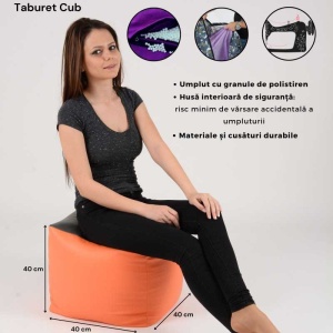 Taburet Cub, Material Piele ecologica - Albastru - Img 2