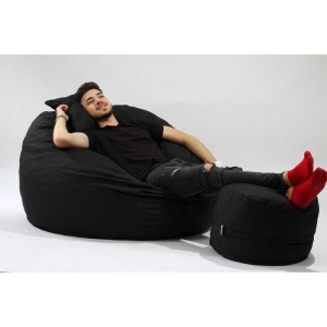 Set Fotoliu King Size cu Otoman (suport picioare) si Perna, Material Textil - Eerie Black - Img 2
