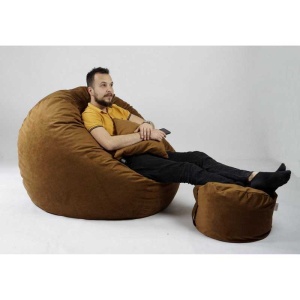 Set Fotoliu King Size cu Otoman (suport picioare) si Perna, Material Textil - Tattle Tan - Img 3