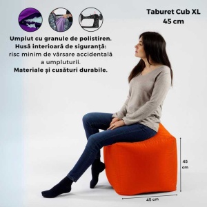 Taburet Cub XL, Material impermeabil - Alb - Img 4