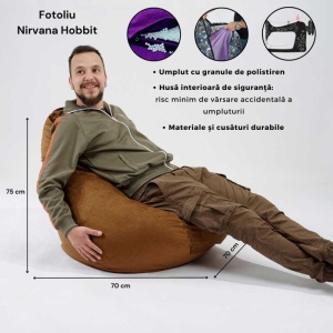 Fotoliu Nirvana Hobbit, Material textil - Latte Luck - Img 8