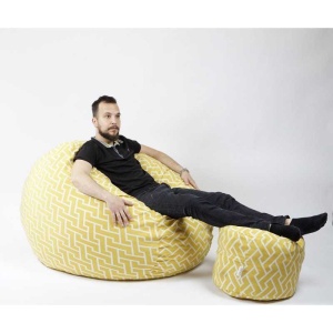 Set Fotoliu King Size cu Otoman (suport picioare), Material Textil - Zippity Yellow - Img 2