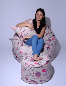 Set Fotoliu Matusalem cu Otoman (suport picioare) si Perna, Material Textil - Flower Buds - Img 2