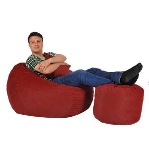 Set Fotoliu Matusalem cu Otoman (suport picioare) si Perna, Material Textil - Sour Cherry - Img 2
