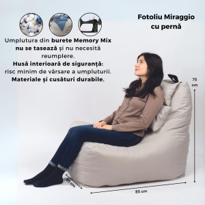 Fotoliu puf, Pufrelax Miraggio, perna inclusa, material impermeabil - Verde menta - Img 5