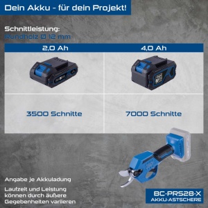Aku makaze za orezivanje BC-PRS28-X set punjač i baterija 2ah Scheppach - Img 2