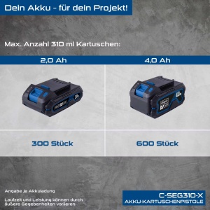 aku pištolj za silikon C-SEG310X SET S1x2ah Scheppach - Img 2