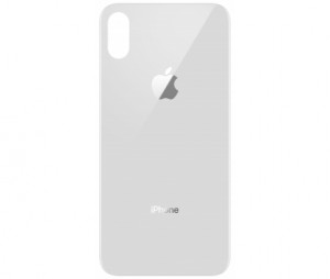 Sticla geam spate capac iPhone XS MAX Silver ( cu gaura camera mare)