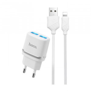 Incarcator retea cu cablu iPhone 2.4A 2x USB plug + IPHONE lightning cable C12 set ALB